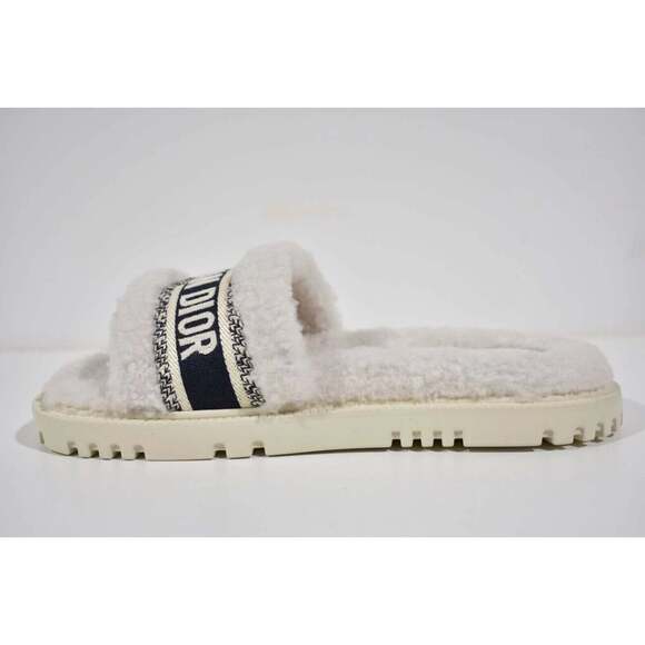 Christian Dior Dway Blue White Shearling Fur Logo Chunky Slide Flat Sandal 41 - Picture 9 of 12
